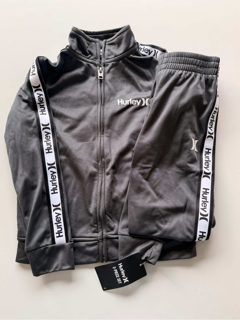 Hurley Kids Charcoal & White Logo Track Jacket and Pants Set
